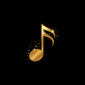 Individueller Song - goldene Musiknote mit Funkeln auf schwarzem Hintergrund