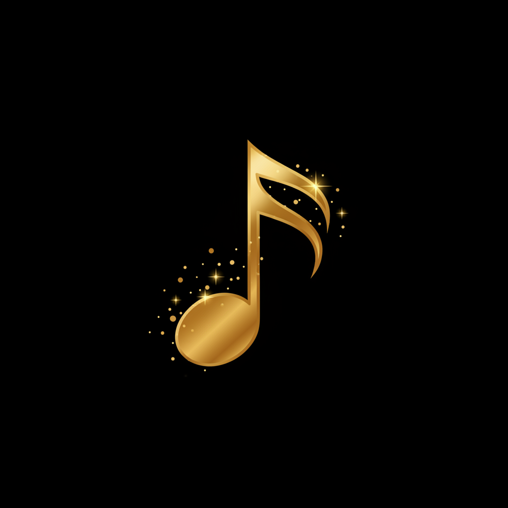 Individueller Song - goldene Musiknote mit Funkeln auf schwarzem Hintergrund